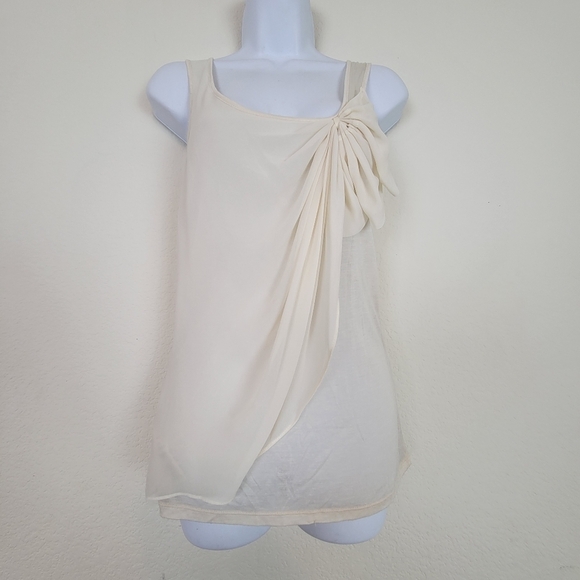 NWT MNG Suit Chiffon Bow Draped Sleeveless Top XS Cream Sheer Elegant - Picture 2 of 7